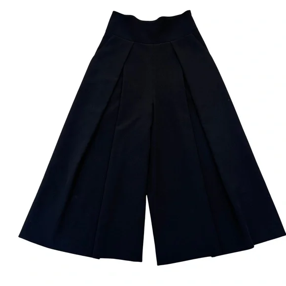 MILLY Black High Waisted Pleated Culotte Pants Pockets Wide Leg 4 - Picture 2 of 7